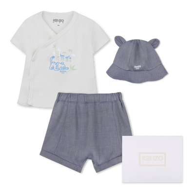SET AUS T-SHIRT, BUCKET HAT UND SHORTS KENZO KIDS JUNGE