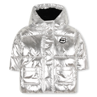 Silberne Daunenjacke mit Kapuze KARL LAGERFELD KIDS 
                    M&Auml;DCHEN