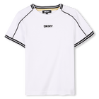 T-Shirt mit farbigen Streifen, WEISS, hi-res