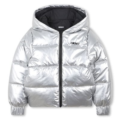 Silberne Daunenjacke mit Kapuze DKNY M&Auml;DCHEN