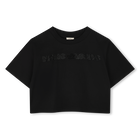 Kurzes T-Shirt mit Strass, SCHWARZ, hi-res