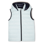 Daunenjacke mit Kapuze in Flann-Optik, HIMMELBLAU, hi-res