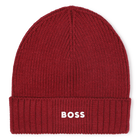 Strickm&uuml;tze mit Logo, DUNKEL ROT, hi-res